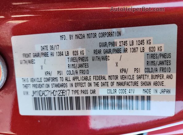JM1NDAC71H0123617 2017 MAZDA MX-5 Red Vista de la etiqueta del VIN