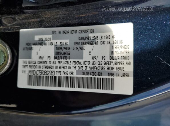 JM1NDAC76R0602763 2024 MAZDA MX-5 Blue ძრავის განყოფილების ხედი