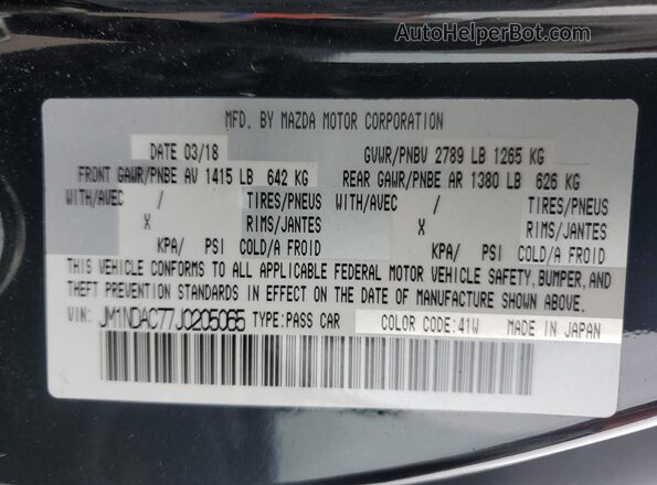 JM1NDAC77J0205065 2018 MAZDA MX-5 Black Vista del compartimento del motor