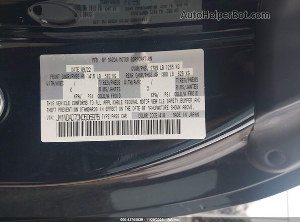 JM1NDAD70N0506975 2022 MAZDA MX-5 MIATA Black ძრავის განყოფილების ხედი