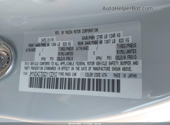 JM1NDAD72G0110310 2016 MAZDA MX-5 MIATA Серый Вид подкапотного пространства