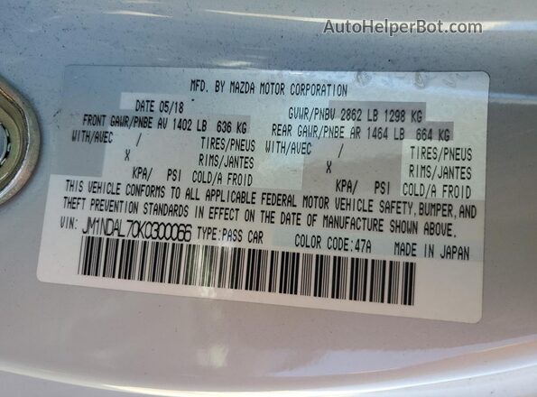 JM1NDAL70K0300066 2019 MAZDA MX-5 White Engine compartment view