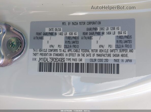 JM1NDAL73R0604969 2024 MAZDA MX-5 MIATA RF White Widok komory silnika