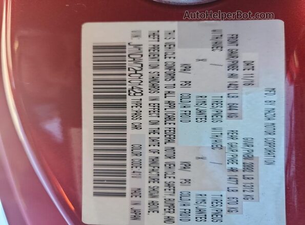 JM1NDAM72H0101429 2017 MAZDA MX-5 Red Вид наклейки з VIN-кодом