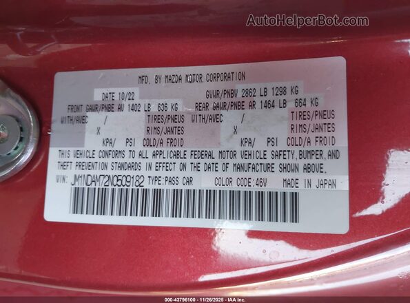 JM1NDAM72N0509182 2022 MAZDA MX-5 MIATA RF Красный Вид подкапотного пространства