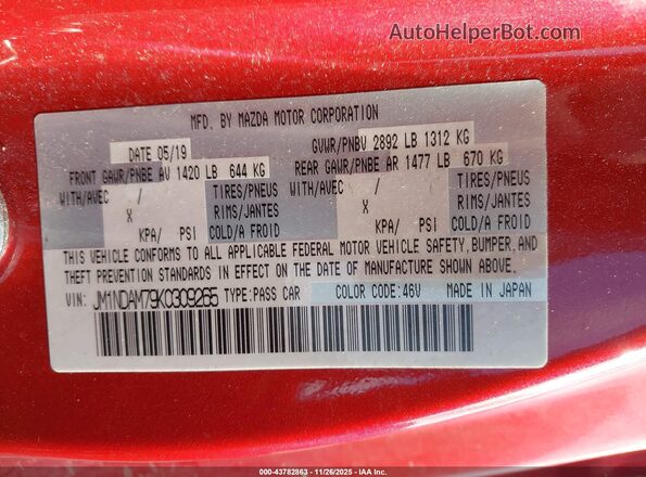 JM1NDAM79K0309265 2019 MAZDA MX-5 MIATA RF Red ძრავის განყოფილების ხედი