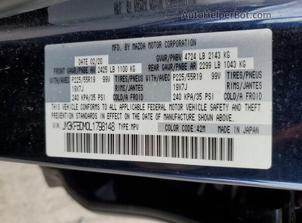 JM3KFBDM0L1798148 2020 MAZDA CX-5 Blue 360 interior view
