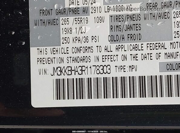 JM3KKBHA3R1178303 2024 MAZDA CX-90 PHEV Blue 