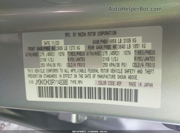 JM3KKDHC8R1148386 2024 MAZDA CX-90 Серый Вид подкапотного пространства
