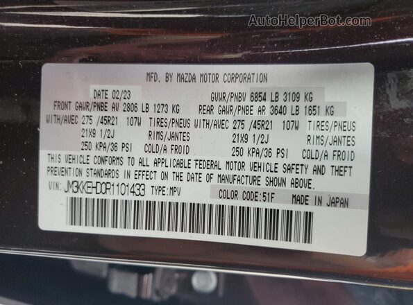 JM3KKEHD0R1101433 2024 MAZDA CX-90 Maroon Widok naklejki z numerem VIN
