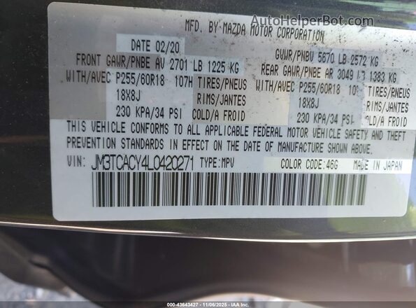 JM3TCACY4L0420271 2020 MAZDA CX-9 Gray 