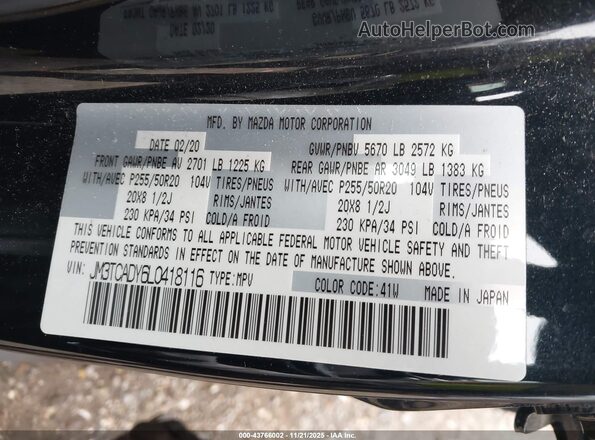 JM3TCADY6L0418116 2020 MAZDA CX-9 Black 