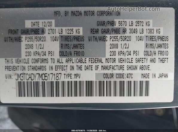 JM3TCADY7M0517187 2021 MAZDA CX-9 Light Blue Engine compartment view