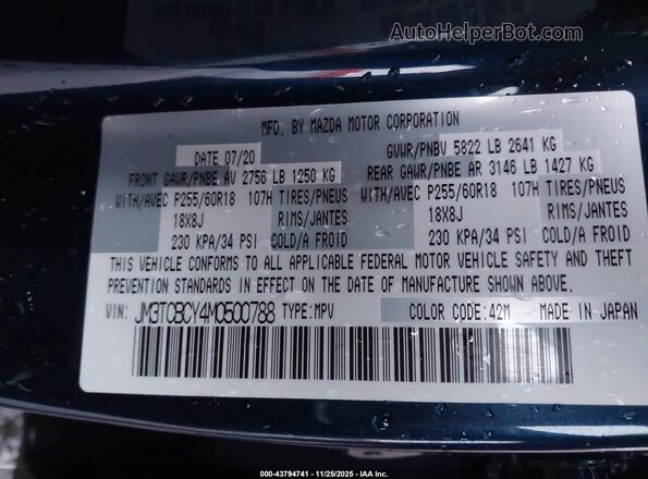 JM3TCBCY4M0500788 2021 MAZDA CX-9 Blue Вид підкапотного простору
