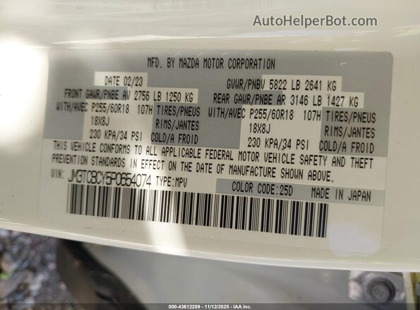 JM3TCBCY5P0654074 2023 MAZDA CX-9 White Vista del compartimento del motor
