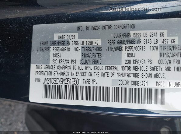 JM3TCBCY9M0519501 2021 MAZDA CX-9 Dark Blue Вид подкапотного пространства