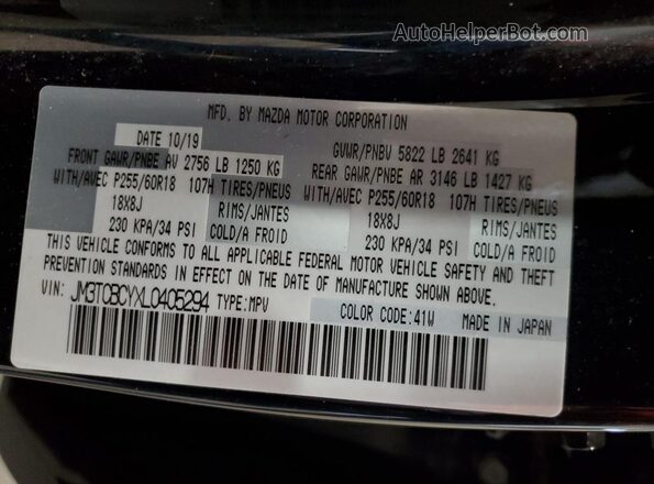 JM3TCBCYXL0405294 2020 MAZDA CX-9 Black Vista de la etiqueta del VIN