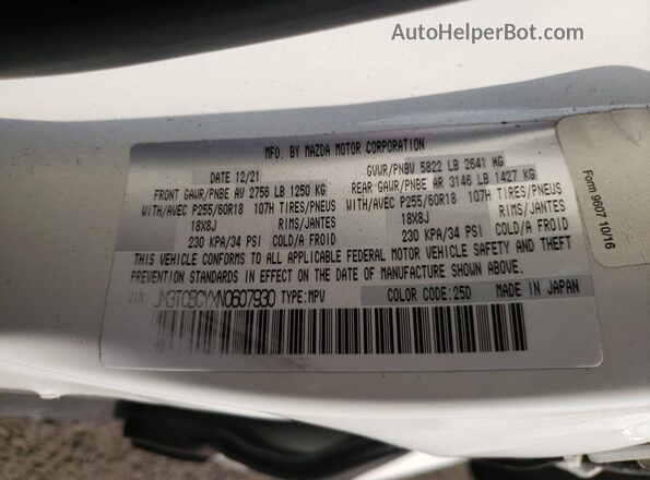 JM3TCBCYXN0607930 2022 MAZDA CX-9 White Вид наклейки з VIN-кодом