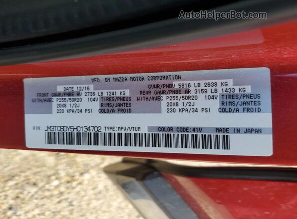 JM3TCBDY5H0134702 2017 MAZDA CX-9 Red Vista de la etiqueta del VIN