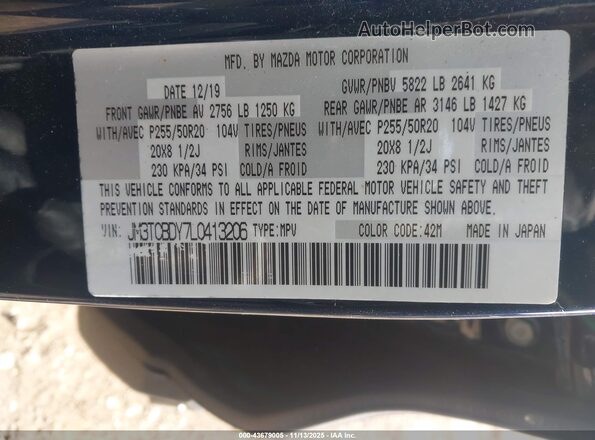 JM3TCBDY7L0413206 2020 MAZDA CX-9 Blue ძრავის განყოფილების ხედი