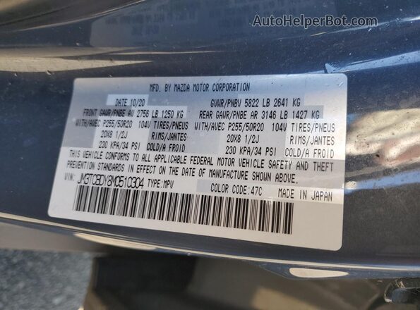 JM3TCBDY8M0510304 2021 MAZDA CX-9 Gray VIN კოდის სტიკერის ხედი