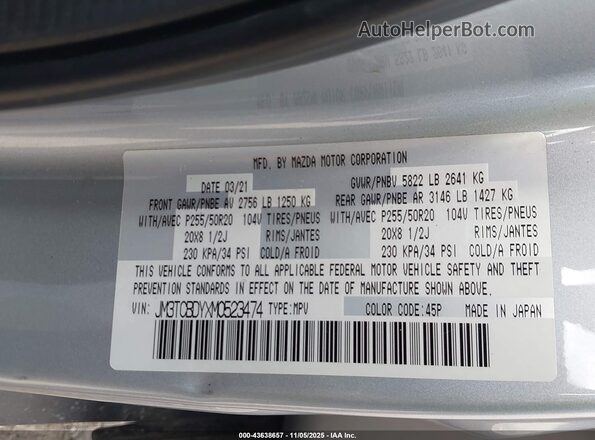 JM3TCBDYXM0523474 2021 MAZDA CX-9 Серебряный 