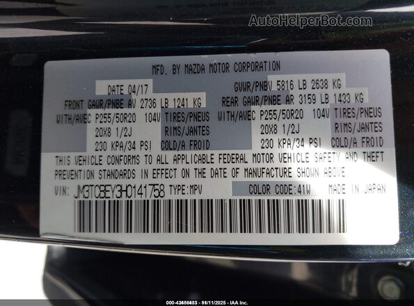 JM3TCBEY3H0141758 2017 MAZDA CX-9 Black 