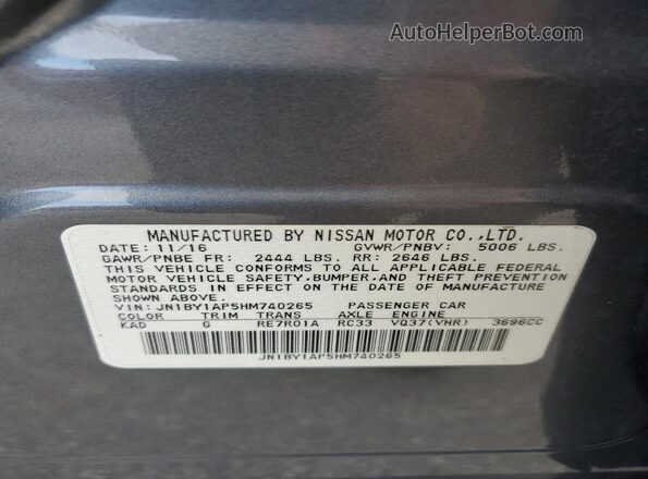 JN1BY1AP5HM740265 2017 INFINITI Q70 Gray ძრავის განყოფილების ხედი