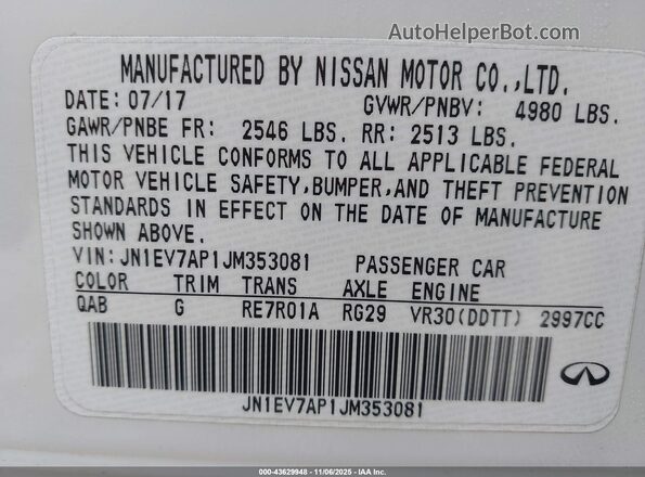 JN1EV7AP1JM353081 2018 INFINITI Q50 White 