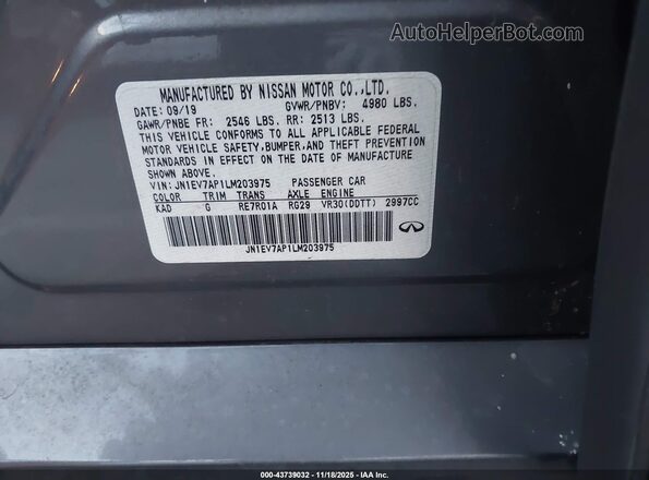 JN1EV7AP1LM203975 2020 INFINITI Q50 Gray Engine compartment view