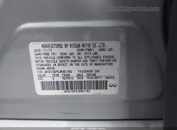 JN1EV7AP5JM361782 2018 INFINITI Q50 Silver 