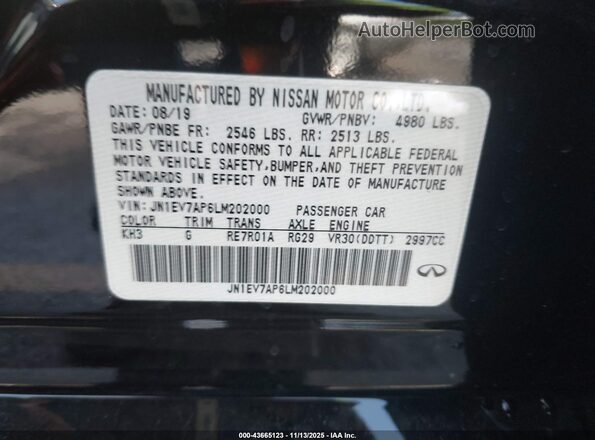 JN1EV7AP6LM202000 2020 INFINITI Q50 Черный Вид подкапотного пространства