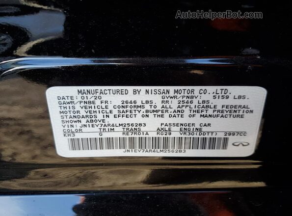 JN1EV7AR4LM256283 2020 INFINITI Q50 Black Вид підкапотного простору