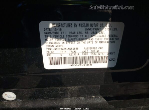 JN1EV7AR5LM254588 2020 INFINITI Q50 Black Вид підкапотного простору