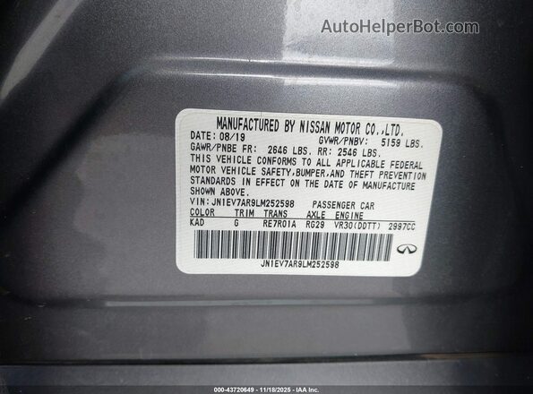 JN1EV7AR9LM252598 2020 INFINITI Q50 Gray Engine compartment view