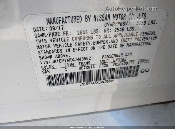 JN1EV7ARXJM435621 2018 INFINITI Q50 White Engine compartment view