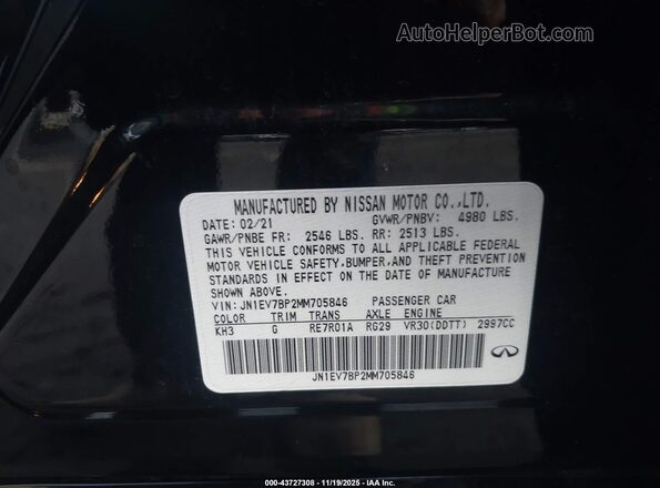 JN1EV7BP2MM705846 2021 INFINITI Q50 Black Շարժիչի բաժամունքի տեսք