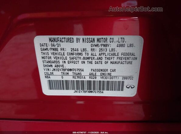 JN1EV7BPXMM707554 2021 INFINITI Q50 Red Vista del compartimento del motor