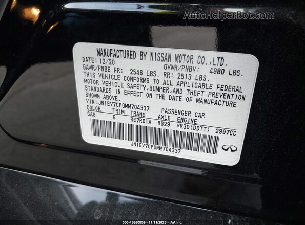 JN1EV7CP0MM704337 2021 INFINITI Q50 Black ძრავის განყოფილების ხედი