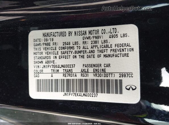 JN1FV7EK4LM400237 2020 INFINITI Q60 Black Вид підкапотного простору