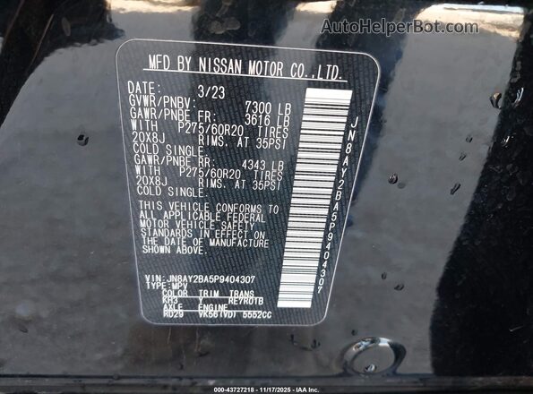 JN8AY2BA5P9404307 2023 NISSAN ARMADA Black Vista del compartimento del motor