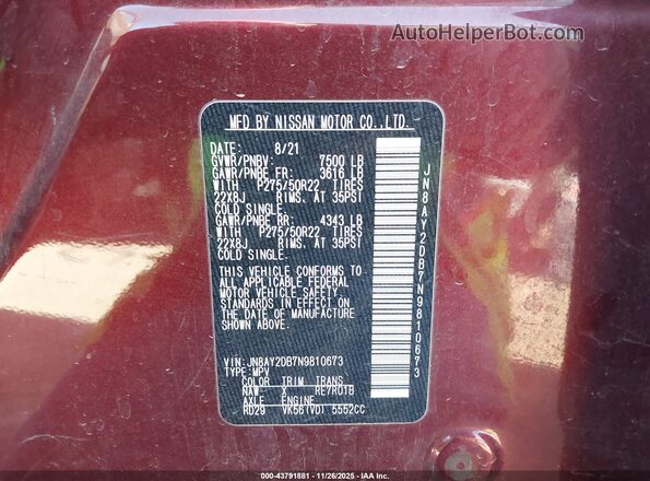 JN8AY2DB7N9810673 2022 NISSAN ARMADA Maroon 