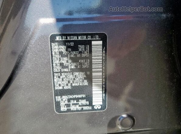 JN8AZ2AC4P9490791 2023 INFINITI QX80 Burgundy Вид наклейки з VIN-кодом