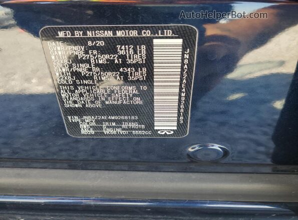 JN8AZ2AE4M9268183 2021 INFINITI QX80 Blue Вид наклейки з VIN-кодом