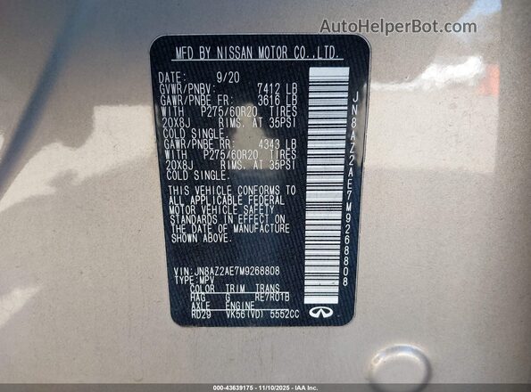JN8AZ2AE7M9268808 2021 INFINITI QX80 Champagne Vista del compartimento del motor