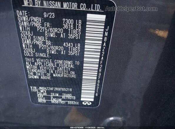 JN8AZ2AF2R9765216 2024 INFINITI QX80 Gray Вид підкапотного простору
