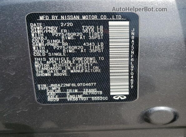 JN8AZ2NF6L9704677 2020 INFINITI QX80 Charcoal 360 interior view