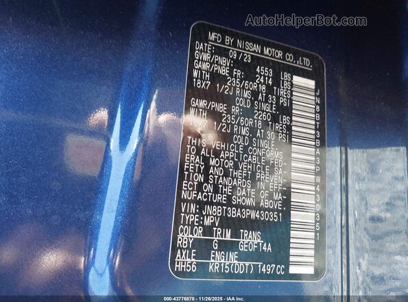 JN8BT3BA3PW430351 2023 NISSAN ROGUE Dark Blue Вид подкапотного пространства