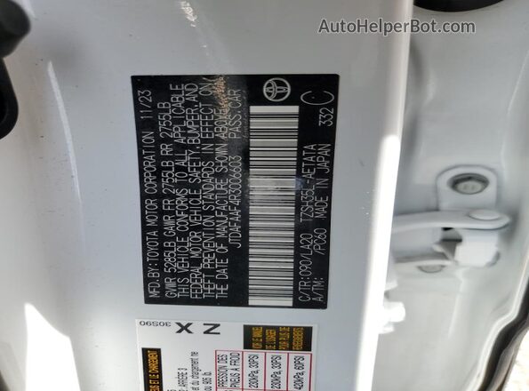 JTDAFAAF4R3006603 2024 TOYOTA CROWN White Вид наклейки з VIN-кодом