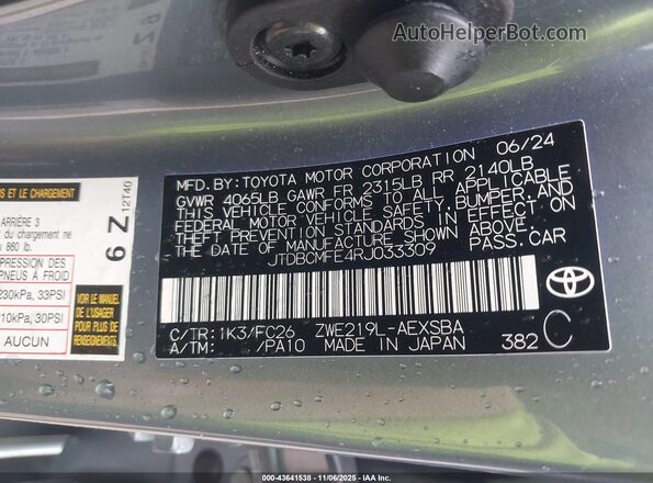 JTDBCMFE4RJ033309 2024 TOYOTA LL Gray Vista del compartimento del motor